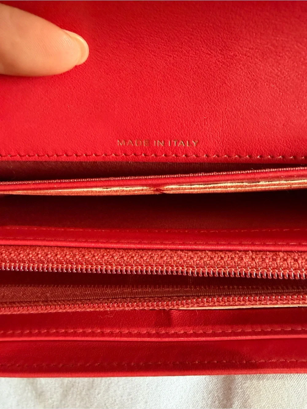 Authentic Chanel Red Lambskin Long Wallet CC Logo Series 26 w/ Added Chain